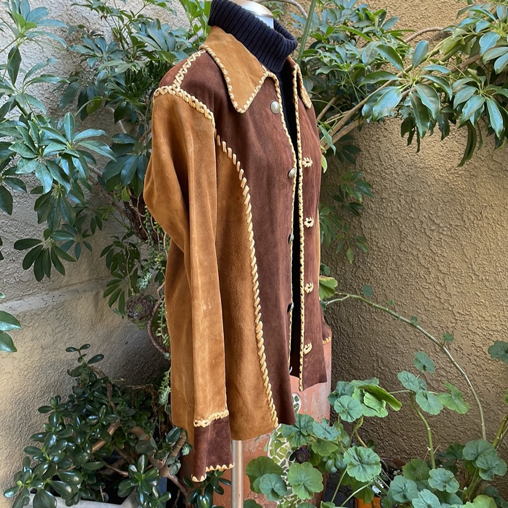 Vintage 60’s multicolored tool made and hand made brushed suede/leather jacket - Picture 6 of 13